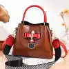 Custom-made new all-PU women's bags for export and domestic sales, with checkered bow bear pendants, can be carried diagonally over one shoulder details Picture